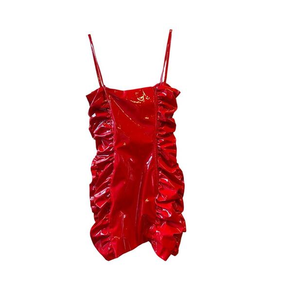 Bluemarine lipstick red bandage vinyl mini rushed dress size 42 small medium - Picture 11 of 16
